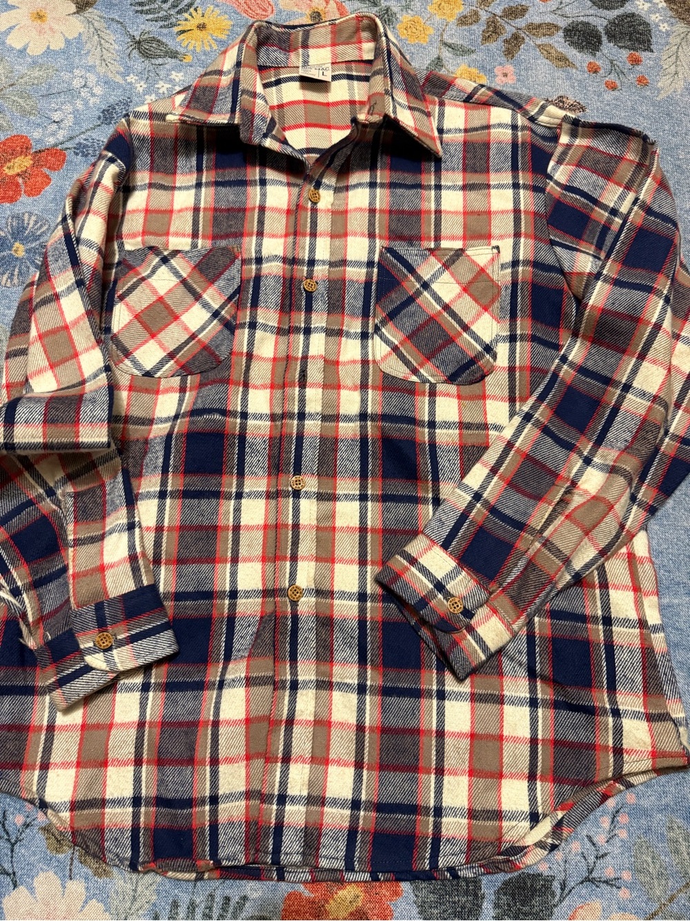 Classic Plaid Button-Up Shirt - Navy, Cream & Red -